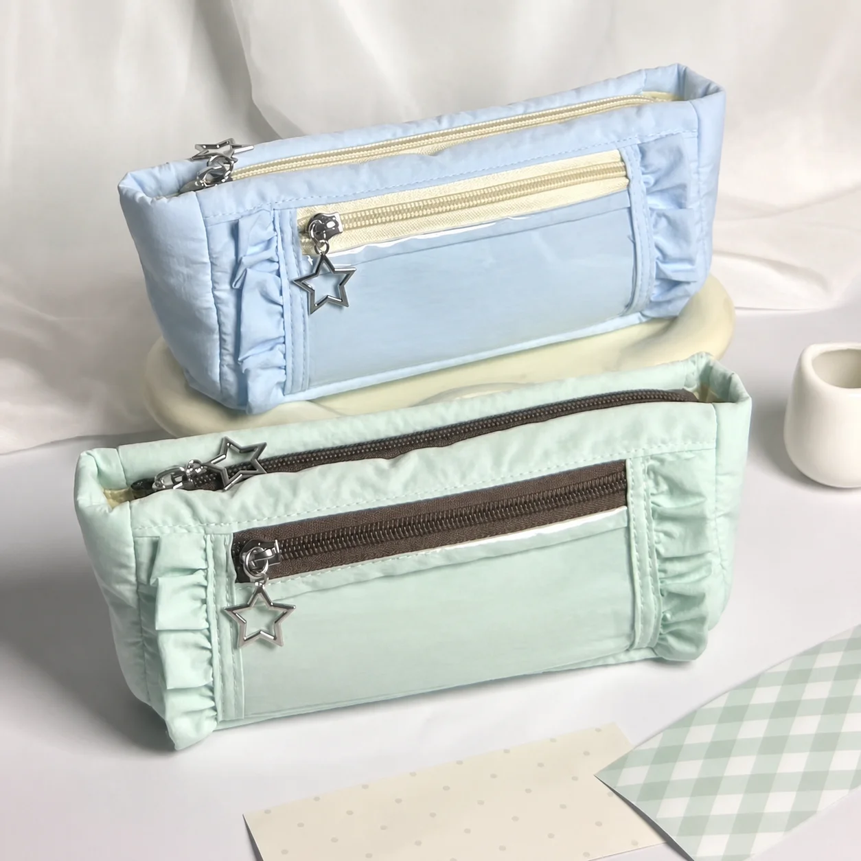 Pencil Bag Korean Fabric Pencil Bag Student Pencil Bag Ruffled For Travel Small Cosmetics Daily Classes