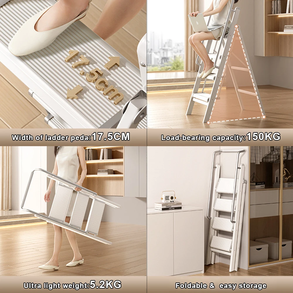 Telescoping Ladder Aluminum Lightweight Extension Ladder Heavy Duty 330lbs Max Capacity Multi-Purpose Collapsible Ladder