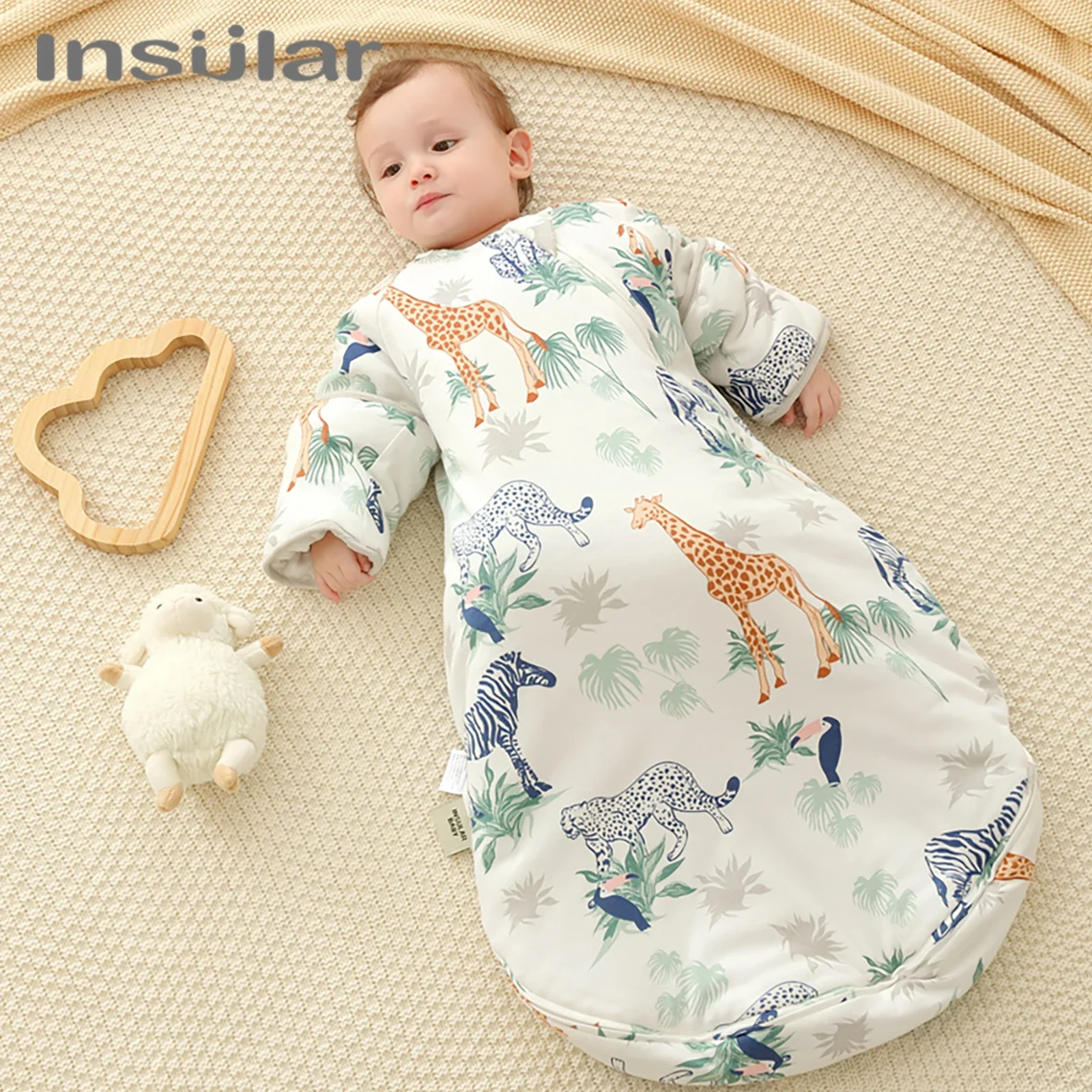 Toddler Winter Sleeping Bags Infant Warm Cotton Pajamas Little Kids Cartoon One Piece Bedtime Playsuits Baby Sleepsack Foot Muff