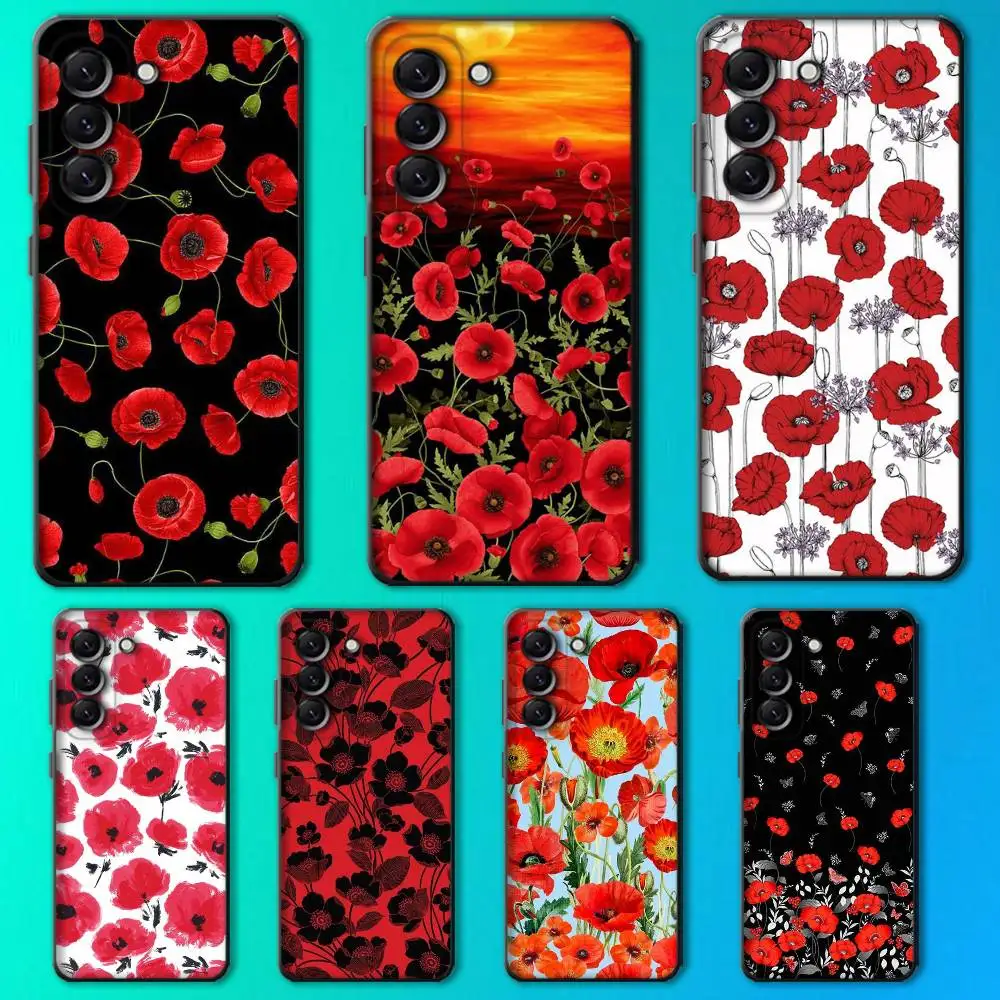

Red Poppies flowers Phone Case For Samsung Galaxy A13,A21s,A22,A31,A32,A52,A53,A71,A80,Soft Black Shell