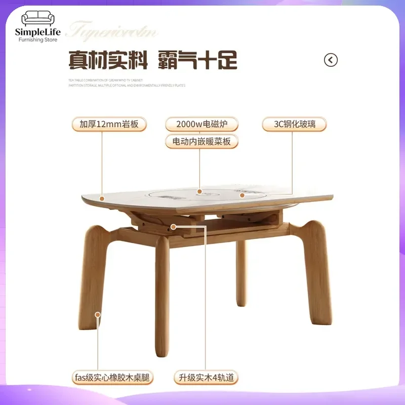 2026 New Rock Slab Dining Table Set Variable Round Extendable Solid Wood Multifunctional Warming Board Small Apartment