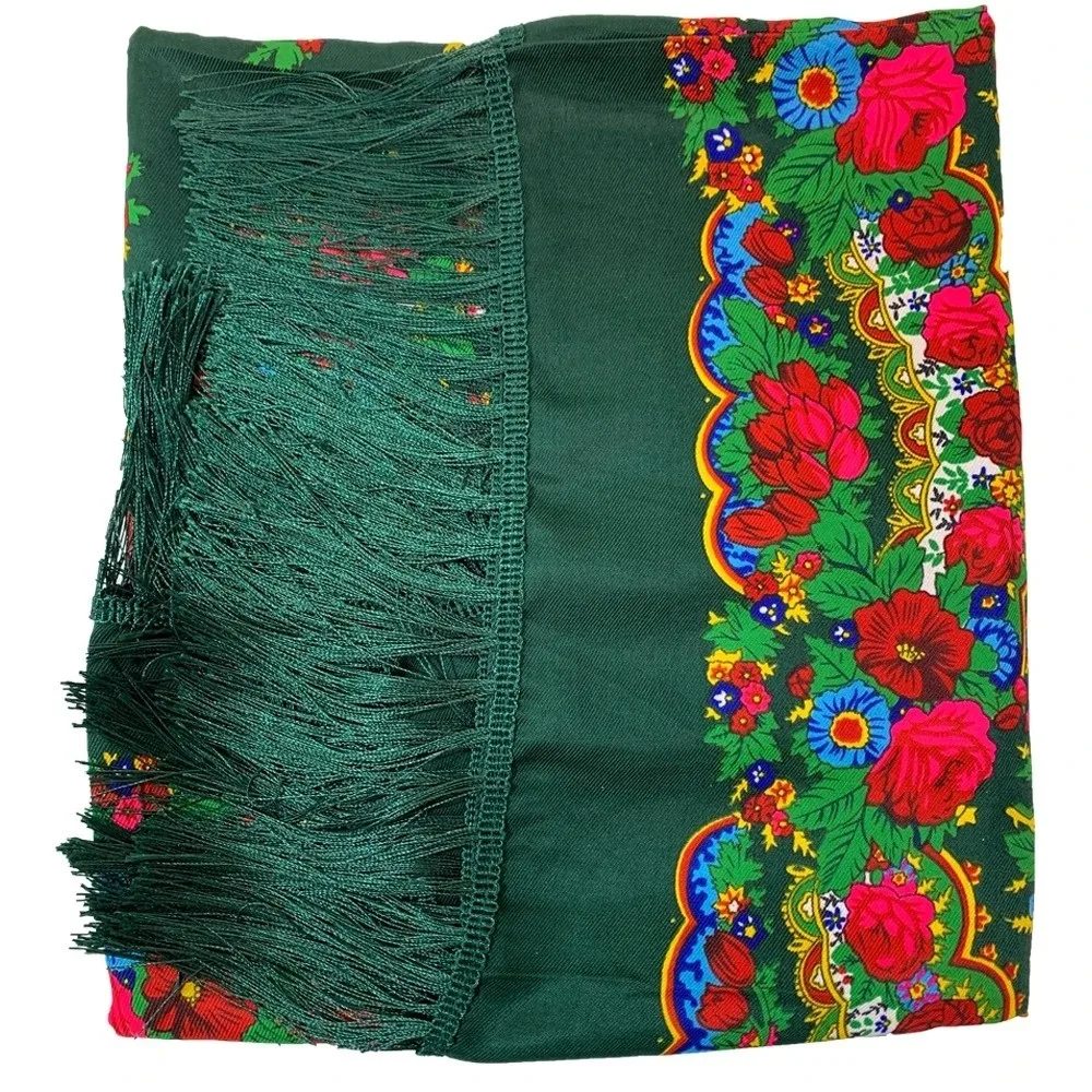 

Traditional 160*160cm Russian Style Muffler Scarf Fringes Fashion Retro Scarf Oversized Floral Poncho Shawl Head Cover