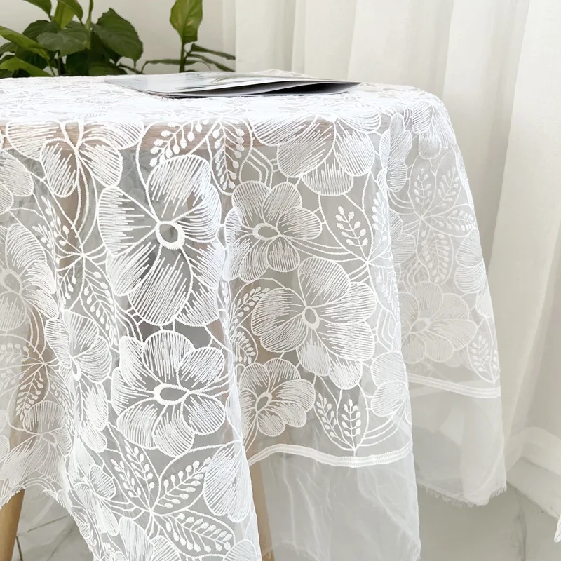 Wide 140cm Flowers Embroidery Fabric Embroidery yarn Organza Glass yarn fabric Tablecloth decoration, background cloth SC357