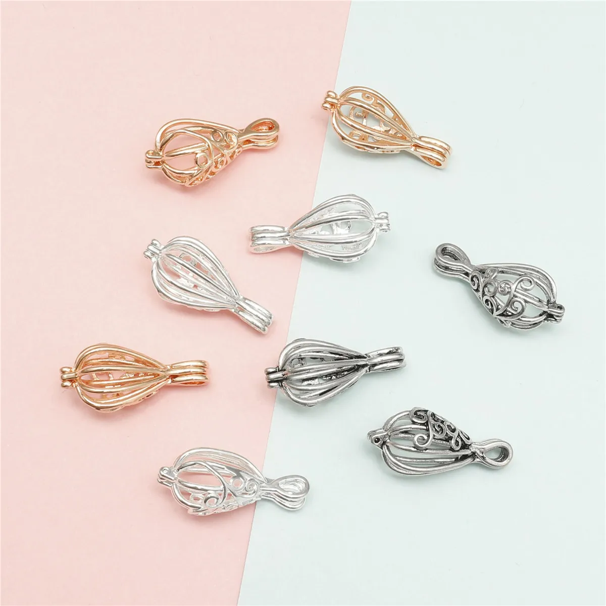 10pcsTeardrop Pearl Cage Chain Pendant Fashionable Aromatherapy Essential Oil Diffuser Necklace, Perfect for DIY Jewelry