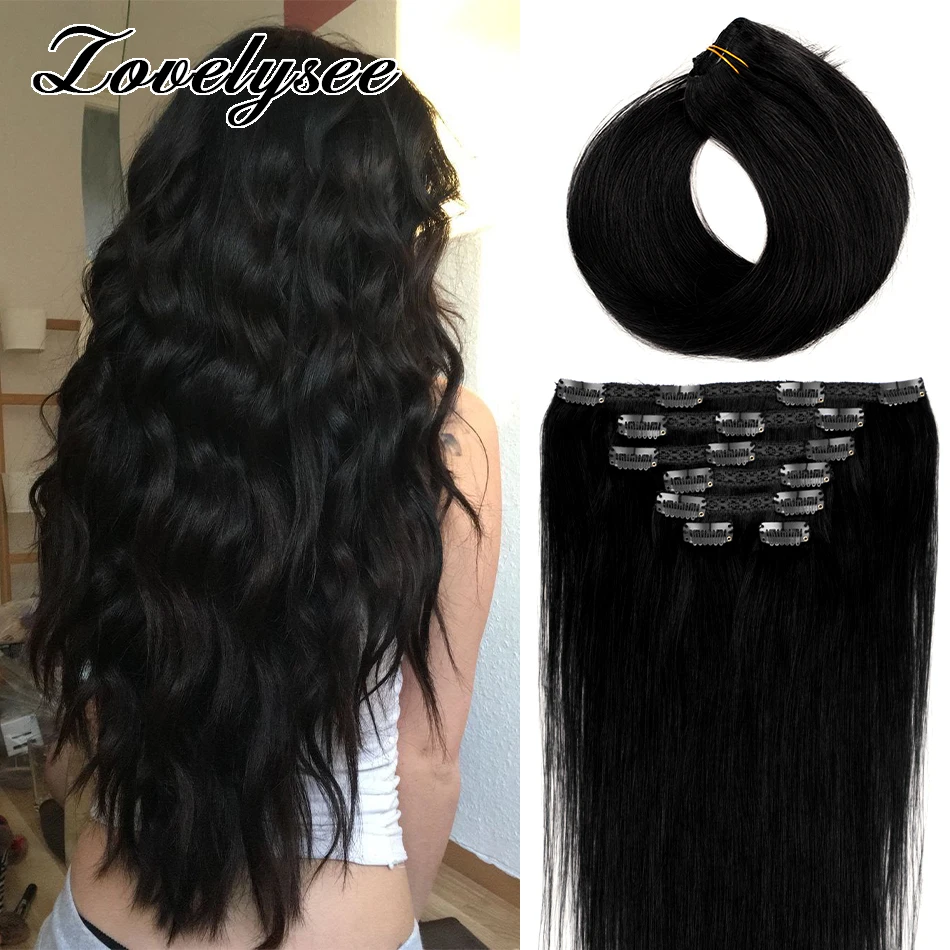 

7Pcs/Set Clip in Hair Extensions Human Hair 100G Straight Brazilian Natural Color Hairpiece 100% Remy Hair Extensions Clip Ins