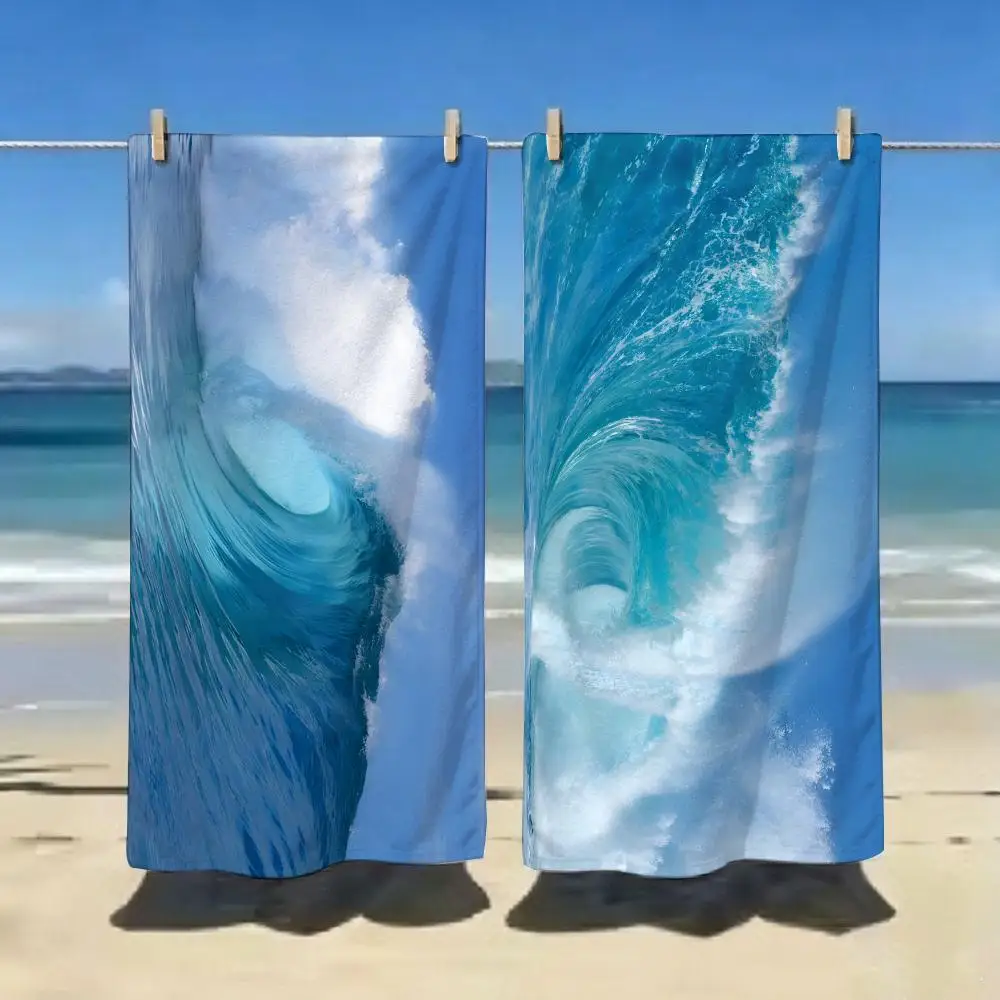 Artistic Illustration W-waves Towel Ultra-fine Fiber Quick Drying Absorbent Bath Towel, Outdoor Swimming Sports Towel