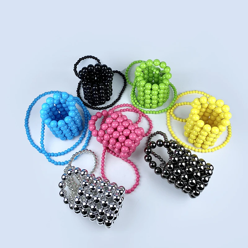 European and American niche acrylic candy colored handbag, pure handmade beaded woven mini bucket bag