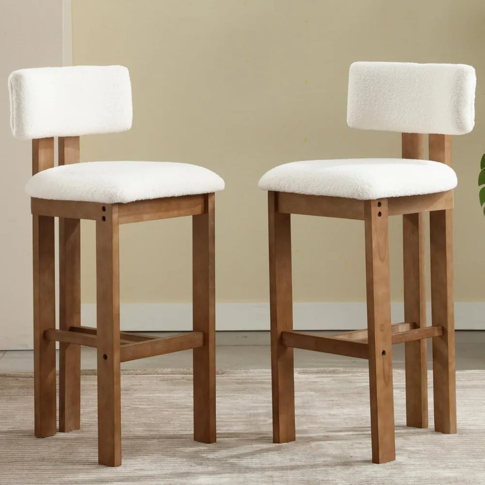 

Modern Bar Stools Set of 2, 26'' Counter Height Bar Stools with Back & Solid Wood Legs, Modern Wood Barstools with Sherpa Uphol
