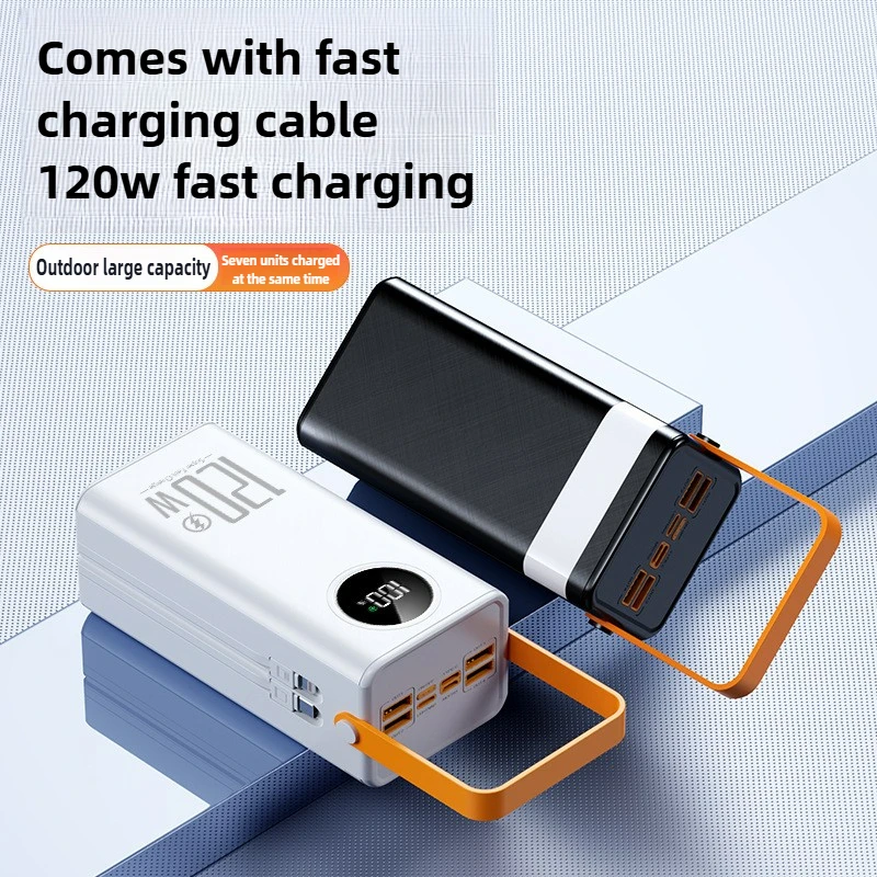 

50000mAh 120W Power Bank Fast Charging Built in Cable High Capacity Portable Charger
