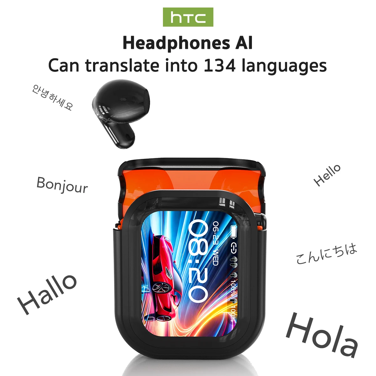 HTC NE20 TWS Bluetooth 6.0 Oordopjes Smart LCD Touchscreen Realtime AI-vertaling ENC Ruisonderdrukking HiFi Audio voor Sport