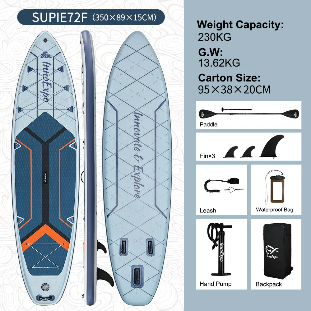 InnoExpo opblaasbaar SUP-paddleboard met accessoires, antislip opblaasbaar paddleboard voor volwassenen, draagbaar surfboard voor watersporten, surfen, strand, meer en recreatieve tochten.