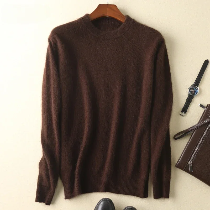 

Autumn Winter Mink Shirt Men's Half-height Round Neck Thickened Mink Hair Business Casual Men's Bottom Pullover Knitted Sweater