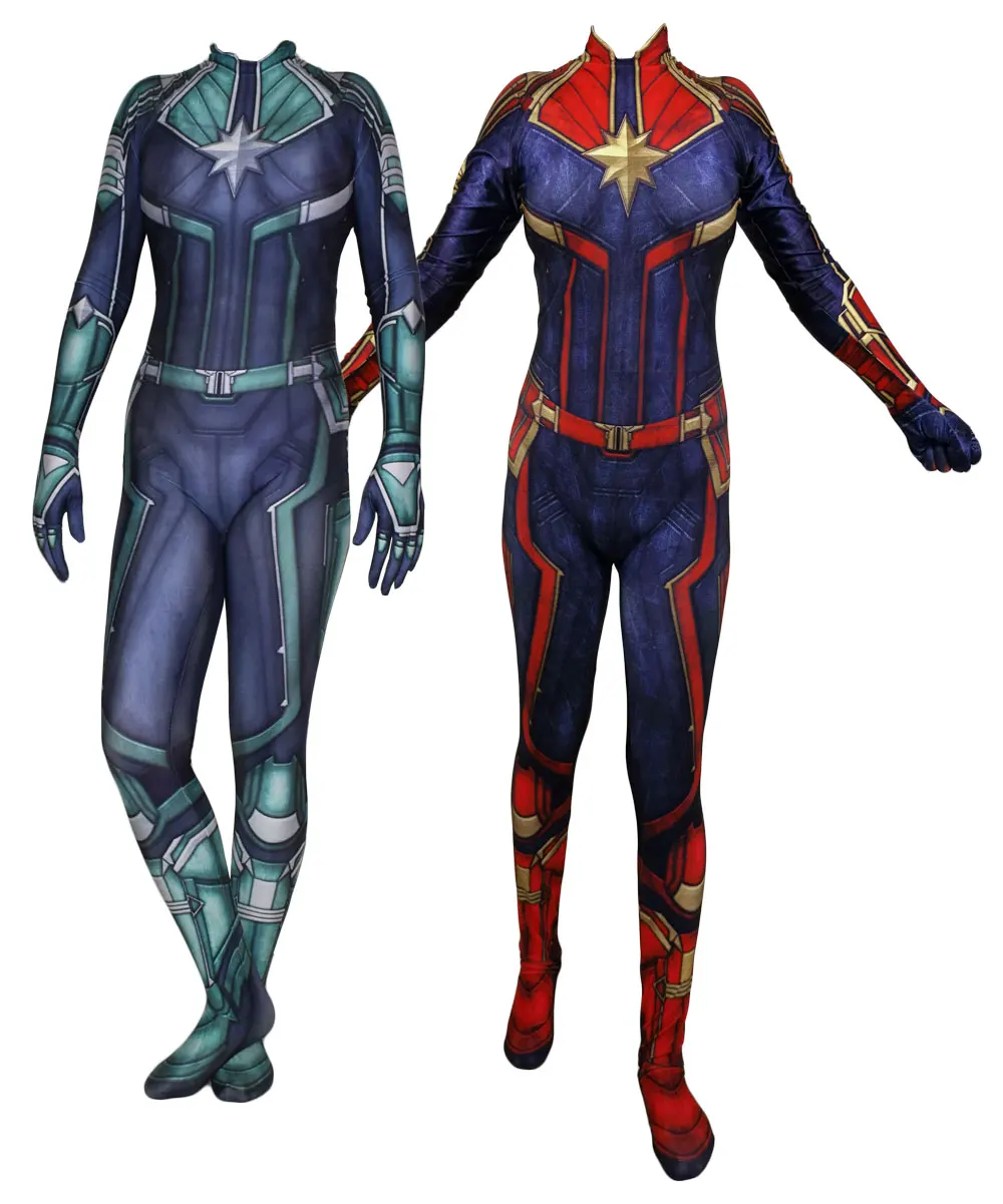 ฮาโลวีนผู้ใหญ่เด็ก Carol Danvers ชุดคอสเพลย์หญิงหญิง Zentai บอดี้สูท Ms Captain Superhero Jumpsuits