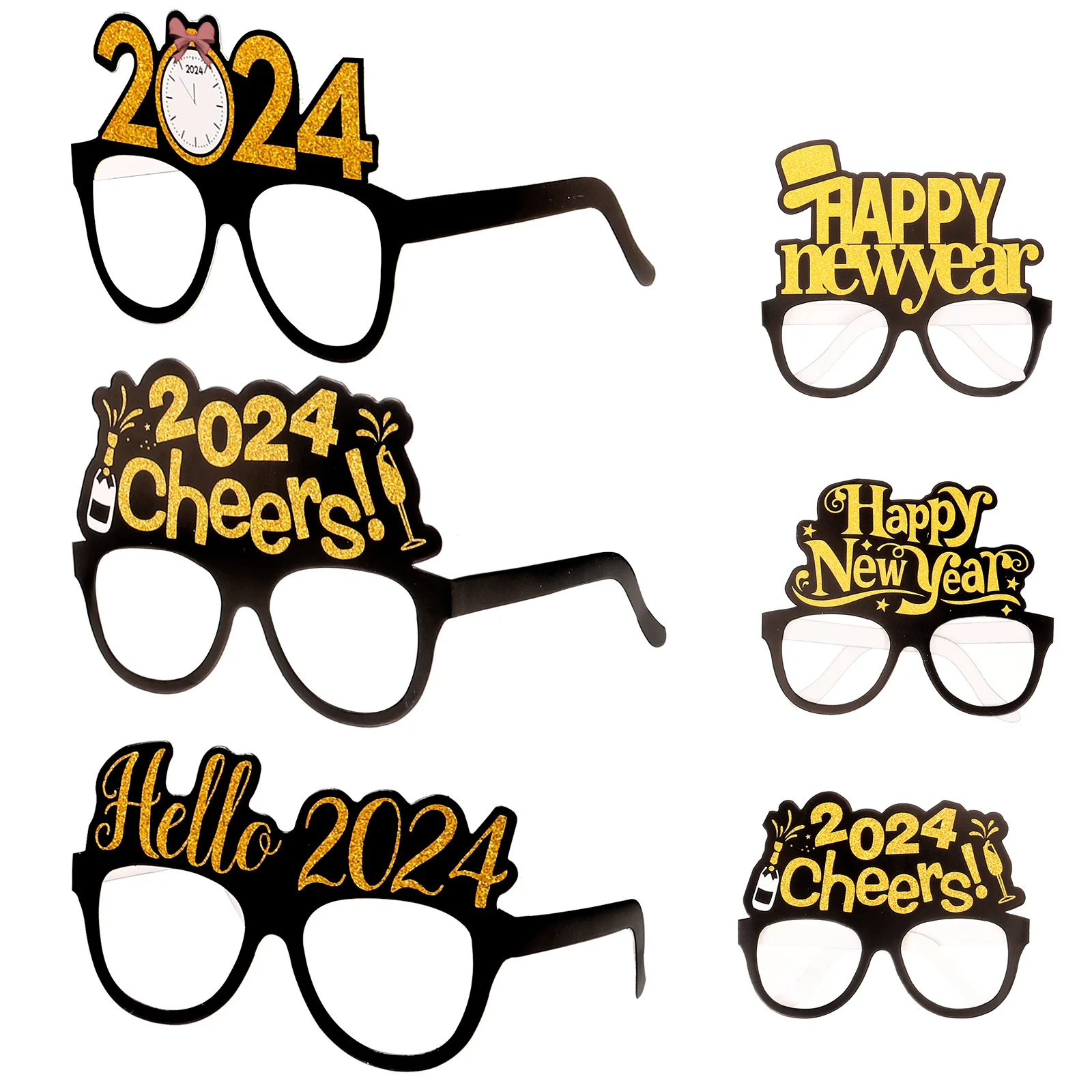 

6Pcs New Year Paper Glasses 2024 Colorful Party Eyeglasses Photo Props Party Supplies Photo Booth Eyewear New Year Paper Glasses