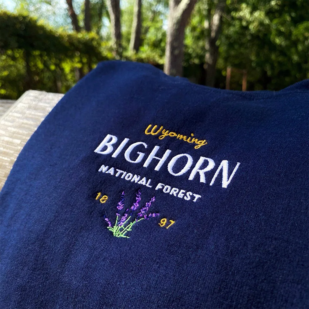 Bighorn National Forest 1897 Embroidered Retro Sweatshirts for Female Autumn Long Sleeve Loose Cotton Thick Crewneck Pullovers