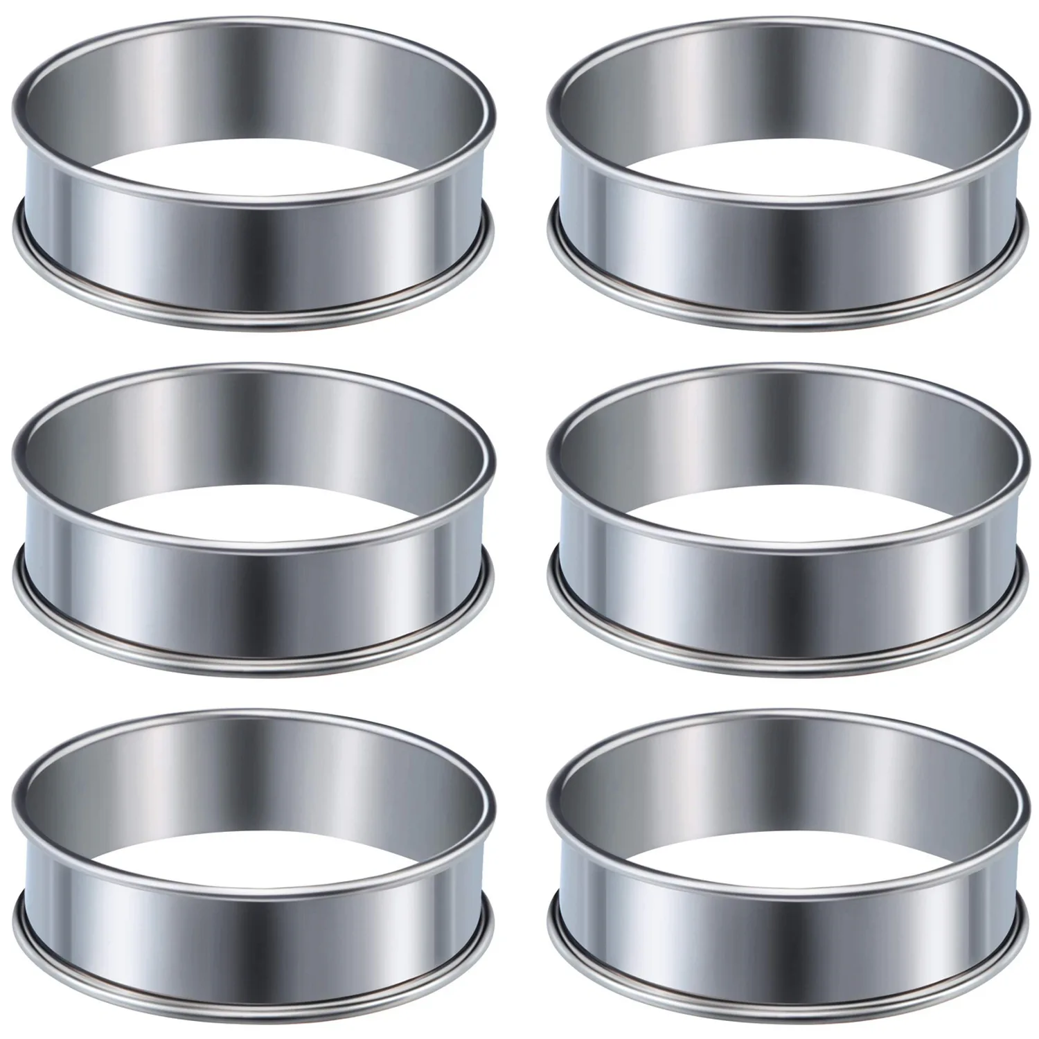 6 Pieces Muffin Tart Rings Double Rolled Tart Ring Stainless Steel Muffin Rings Metal Round Ring Mold for Food Making