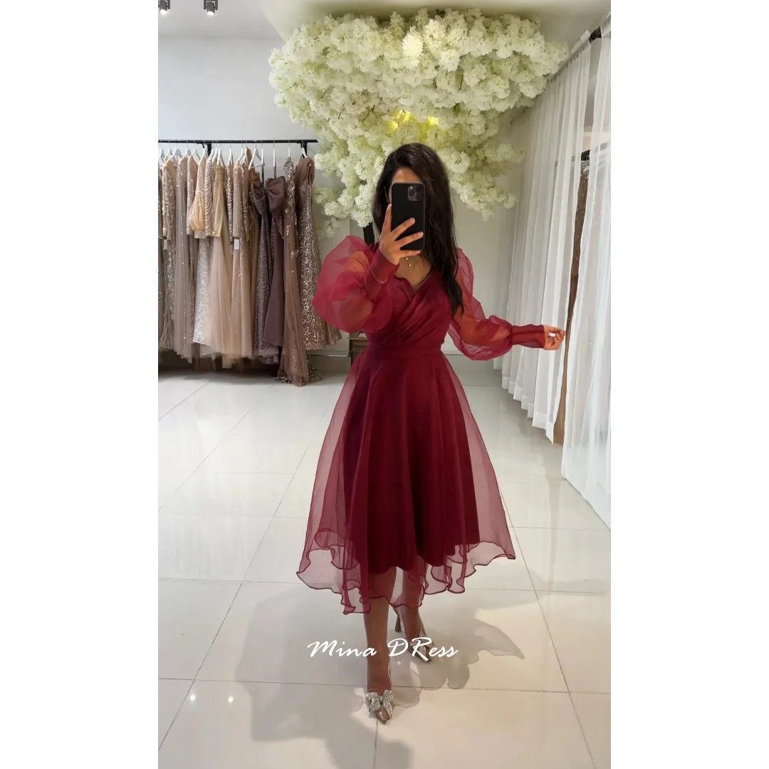 

Mina Индивидуальные небесно-голубые женские элегантные платья для особых случаев с v-образным вырезом и пышными рукавами, платье для выпускного вечера, платья для торжественных случаев