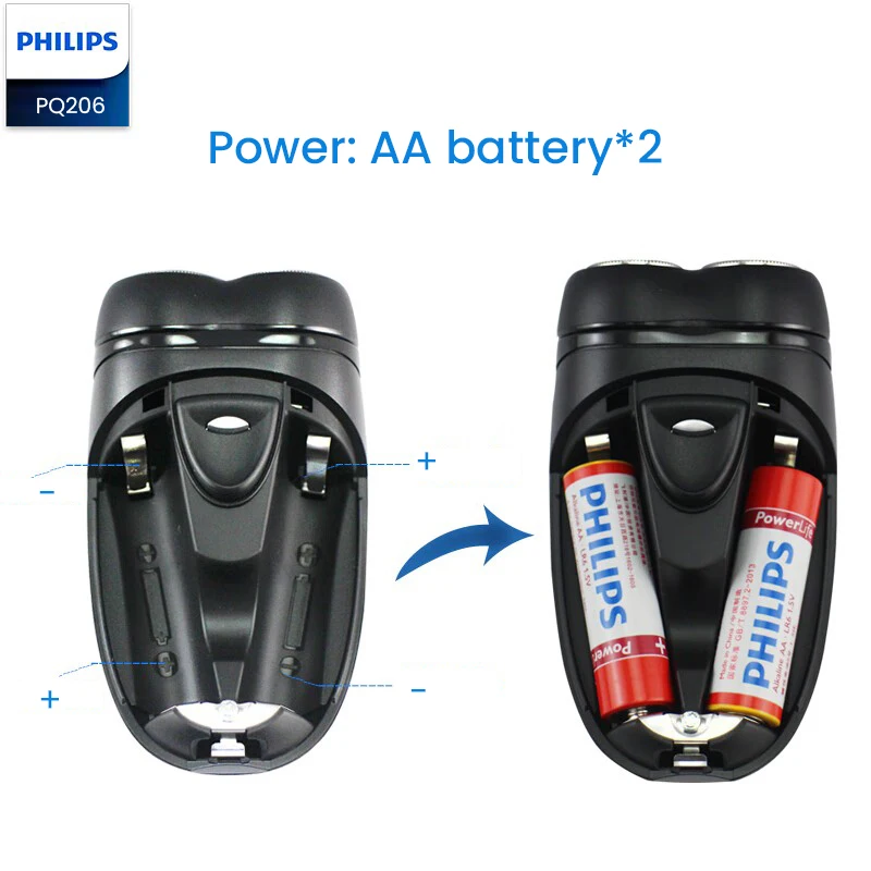 ماكينة حلاقة كهربائية فيليبس PQ206 برأس عائم، ماكينة حلاقة جافة، بطارية AA، شفرات شحذ ذاتية، رأس ماكينة حلاقة قابلة للفصل، محمولة