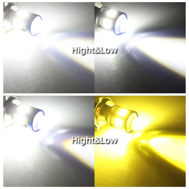 1pc H4 BA20D H6 LED Motorcycle Headlight CSP Dual Color White Yellow Hi Lo Beam Lens Fog Lamp for Motobike Scooter Running Light