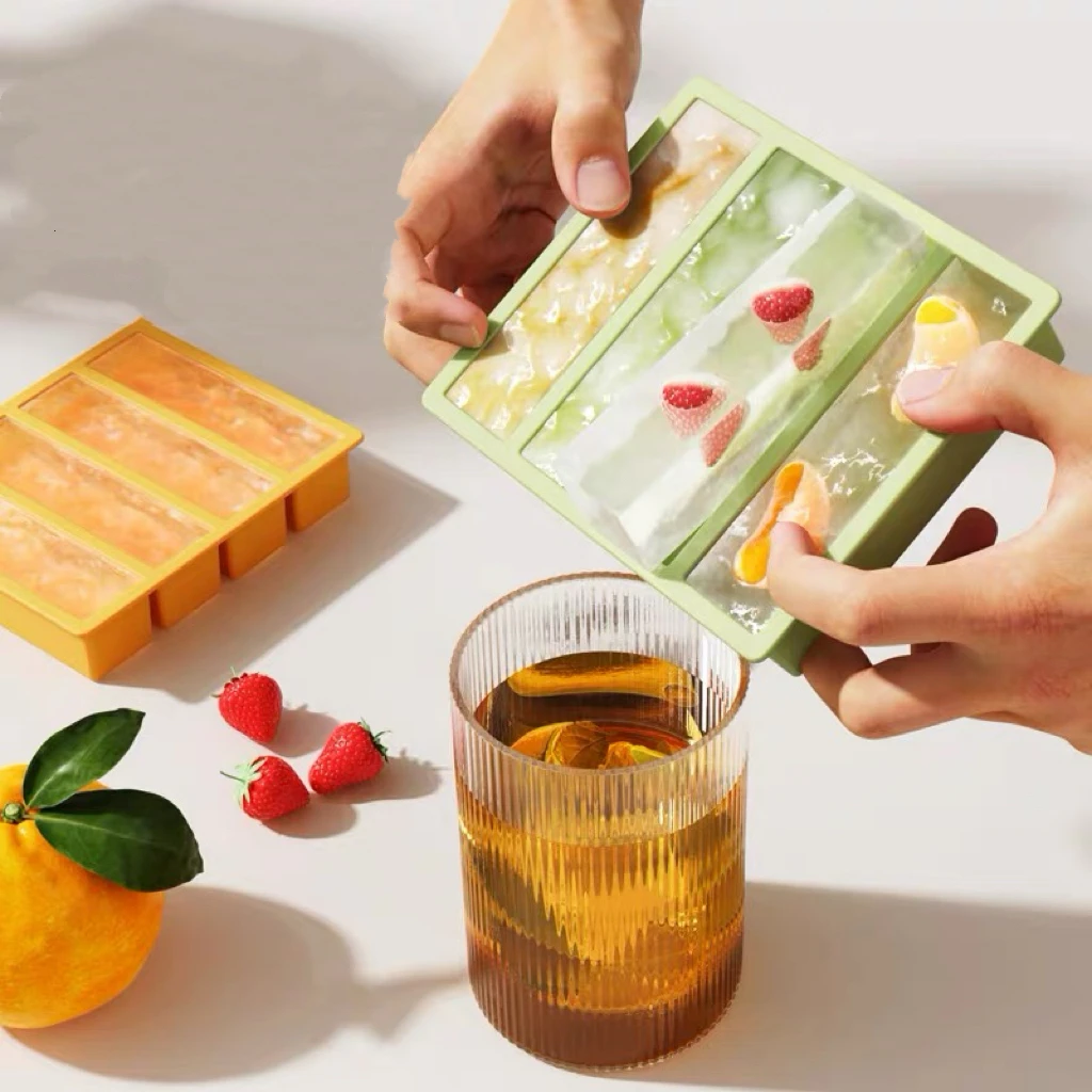 Long Strip Ice Cube Mold for Home Use, Food-Grade Silicone Ice Tray, Large Ice Block Mold, Large Ice Brick Mold, Silicone Ice Tray Butter Mold, High-Temperature Resistant Tray, Portioning Box, Homemade Cake Tool, Household Ice Making Box