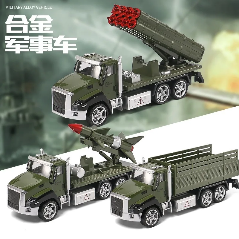 

21cm Children's Pull-back Toy Alloy Model Military Simulation Sound and Light Armored Vehicle Missile Vehicle Transport Vehicle