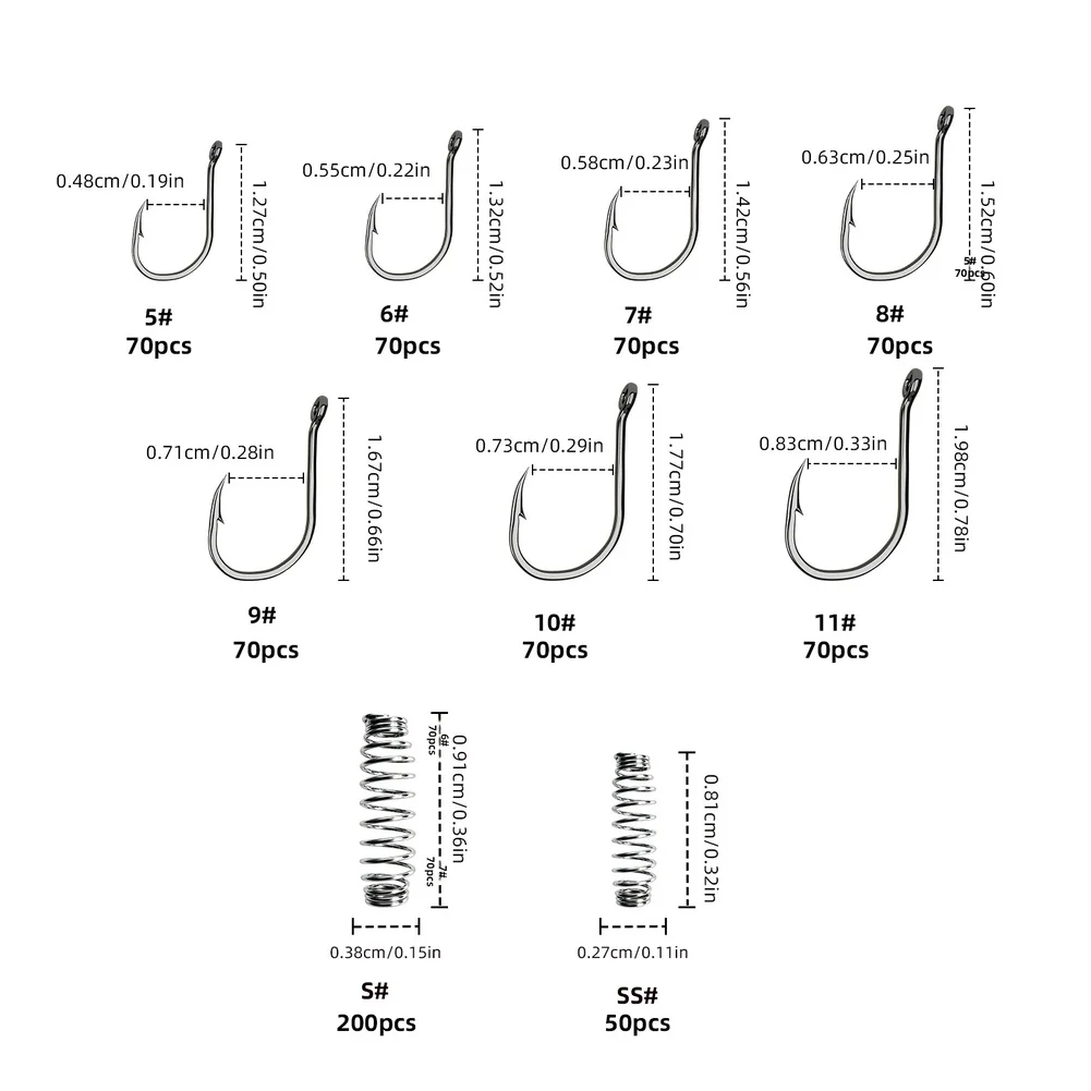 Spring Fishing Hooks 730PCS Assortment with Bait Holder for Carp Carbon Steel Hooks for Freshwater Saltwater Use