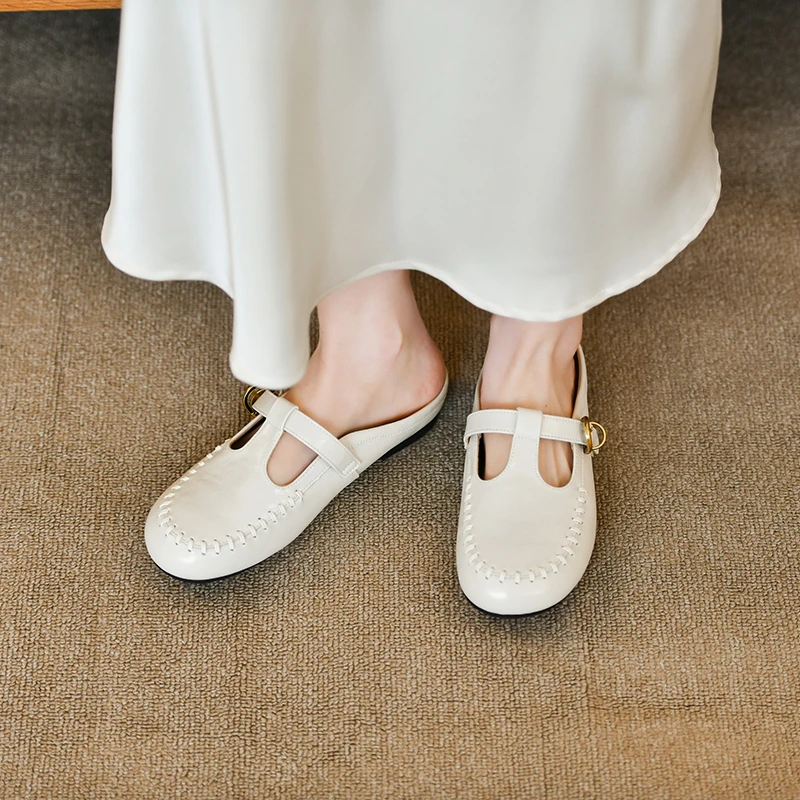 女性フラットスリッパミュールシューズ夏のサンダル 2026 - Leather Work Flats Women のレビューと価格