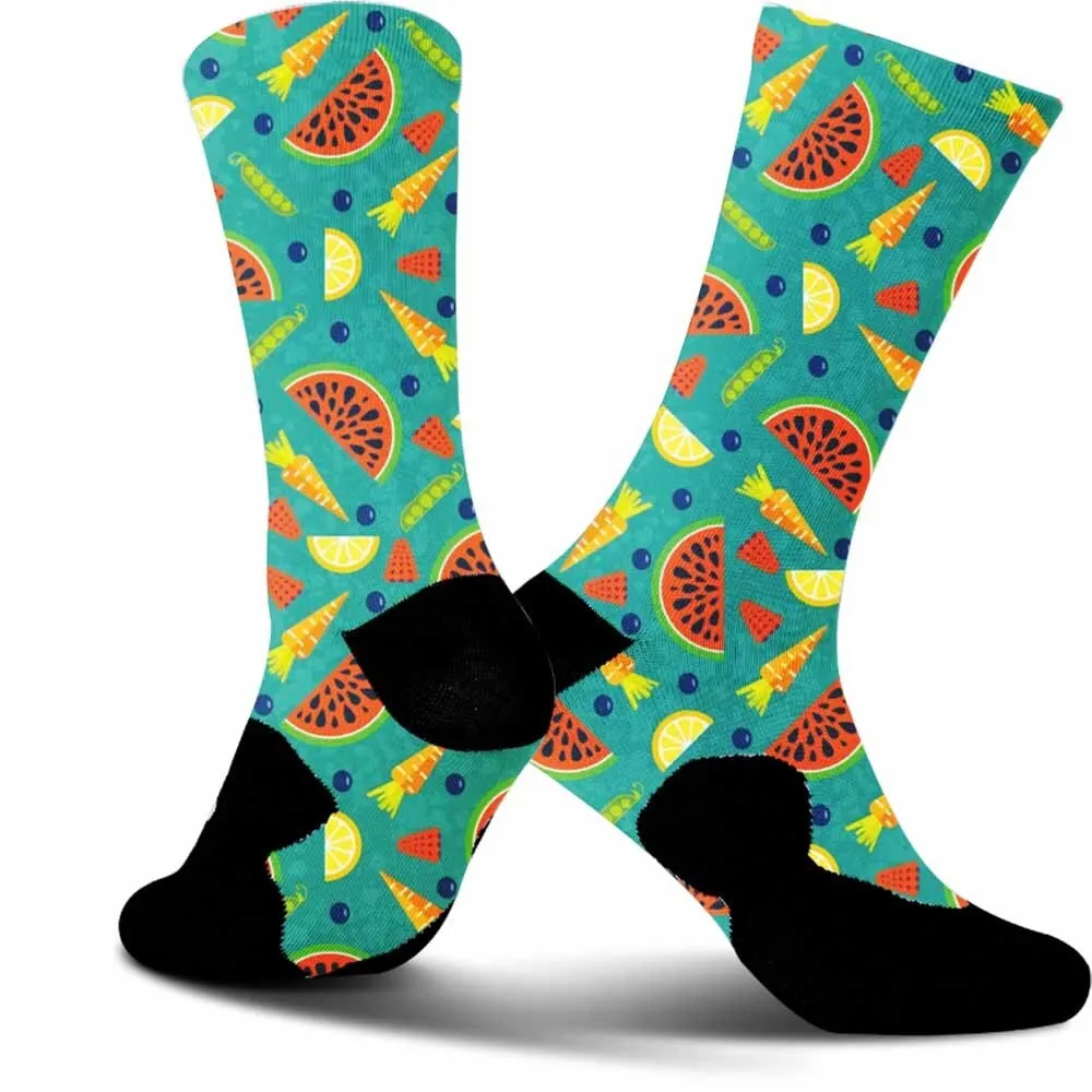 Creative fruit combination pattern sports cycling socks, unisex, moisture wicking, breathable and durable, tightly fitting