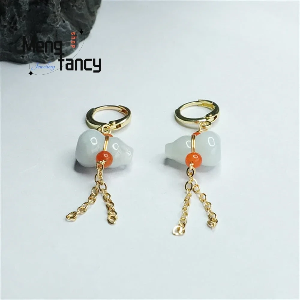 

Natural Myanmar A-goods Jade Gourd Tassel Earrings Exquisite Elegant Simple High-grade Sexy Young Girls Luxury Quality Jewelry