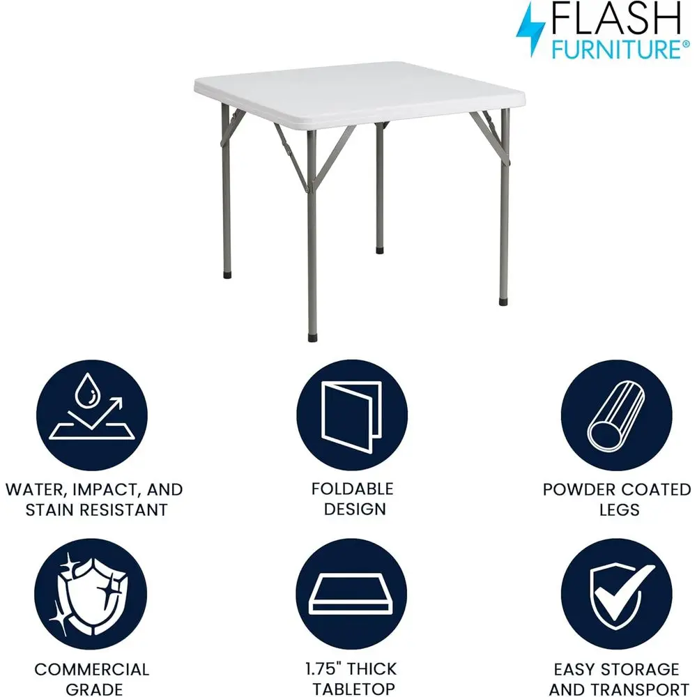White 2.85' Square Plastic Folding Table with Locking Legs for Indoor/Outdoor Events