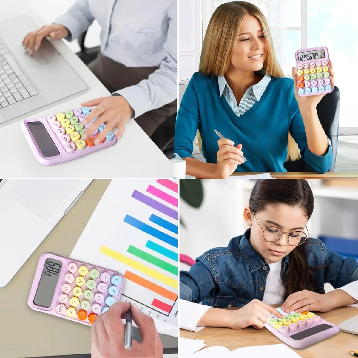 Cute 12 Digit Large LCD Display Big Round Button Mechanical Calculator Use as Office Calculators Desktop 15°Tilt Screen for Kids