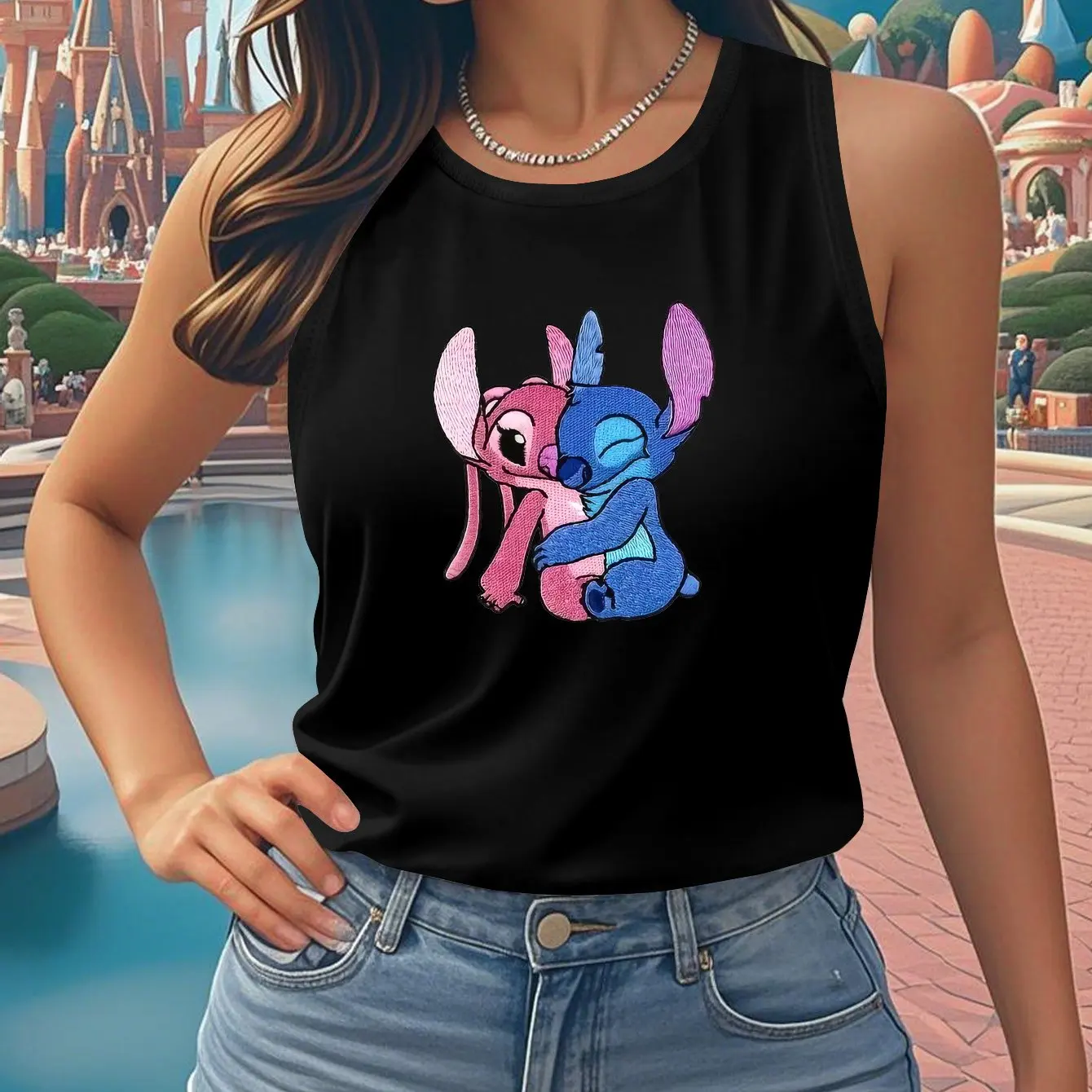 

Жилет без рукавов Disney Cute Angel Girl — ярко-зеленый мультяшный узор, подходящий для всех сезонов, забавный дизайн, стиль отпуска