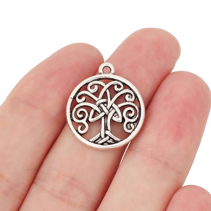 10 x Tibetan Silver Spiral Swirl Celtics Knot Tree Round Charms Pendants for DIY Necklace Bracelet Jewelry Making Findings