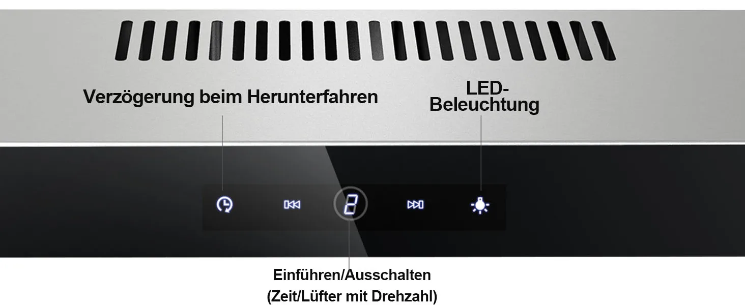 60 cm integrierte Dunstabzugshaube 201 m3/h, 3-Gang-Touch-Steuerung und Aktivkohlefilter, Edelstahl-Unterschrank-Design – Detail 3