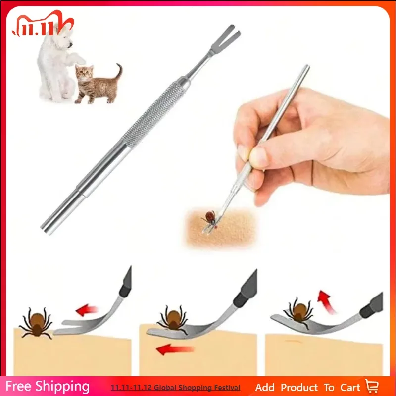 

Easy To Use Stainless Steel Tick Fork Effective Design Fork Shape Pet Flea Removal Tweezers Tick Removal Tool Dog Grooming