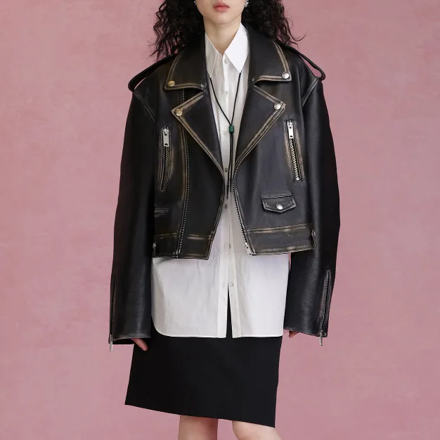 Chaqueta Medieval de cuero de vaca auténtico para hombre y mujer, nuevo estilo, 2023