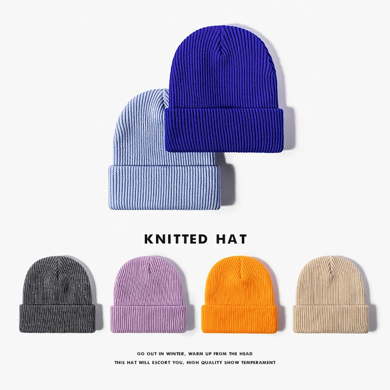 

Fashion Autumn Winter Brimless Knit Hat Monochrome Warm Cap Woolen Hat women's men's Dome Cold Hats Sombrero Caps 4m675