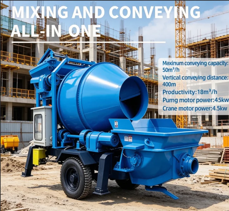 Large Flow Diesel Mixer Pump All-in-one Concrete Mix & Delivery Machine for Villa Factory Road Projects