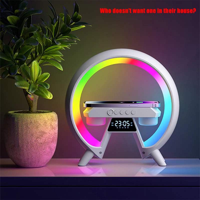 Clock Light Bedside Lamp Table Lamp Night Light cool Running Light 15 Watt Fast Charging and Bluetooth Speaker