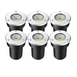 6PCS Outdoor Waterproof LED Buried Light DC12VAC220V Garden Terrace Lighting LED Underground Lawn Light Stainless Steel Cover