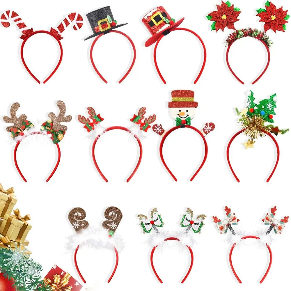 Cute Christmas Headbands Snowman Reindeer Santa Hat Antlers Felt Xmas Hair Hoop Non-slip Festival Cosplay Headbands