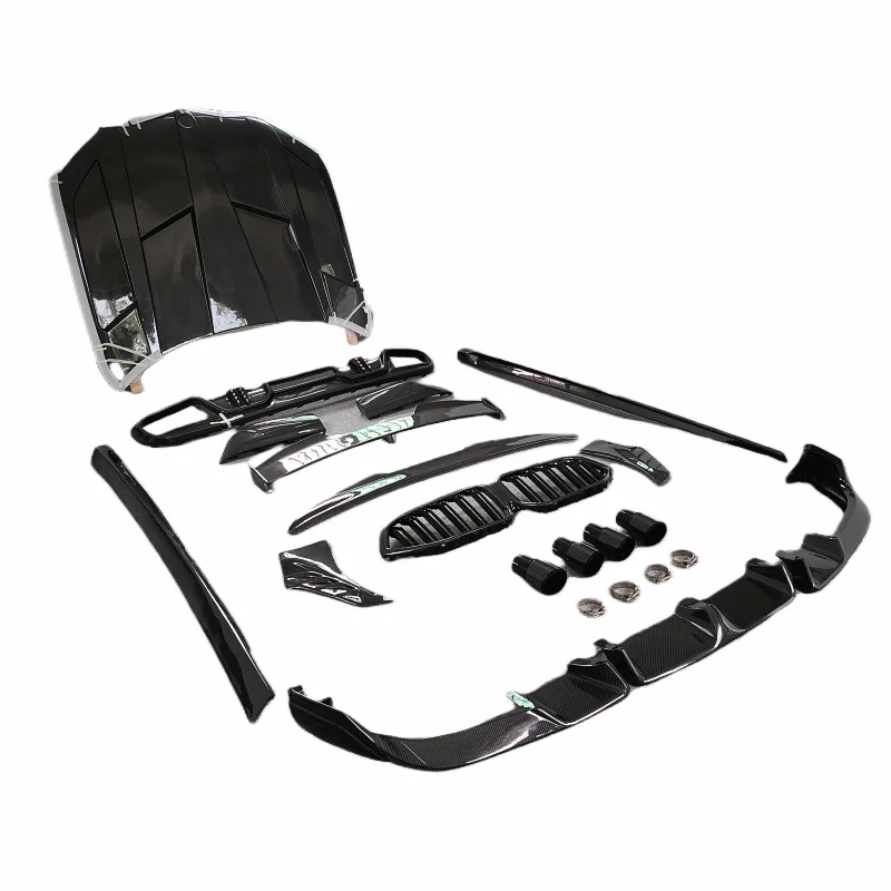 

New LD design body kit for BMW F96 X6M carbon fiber front bumper lip rear diffuser side skirt engine hood X6