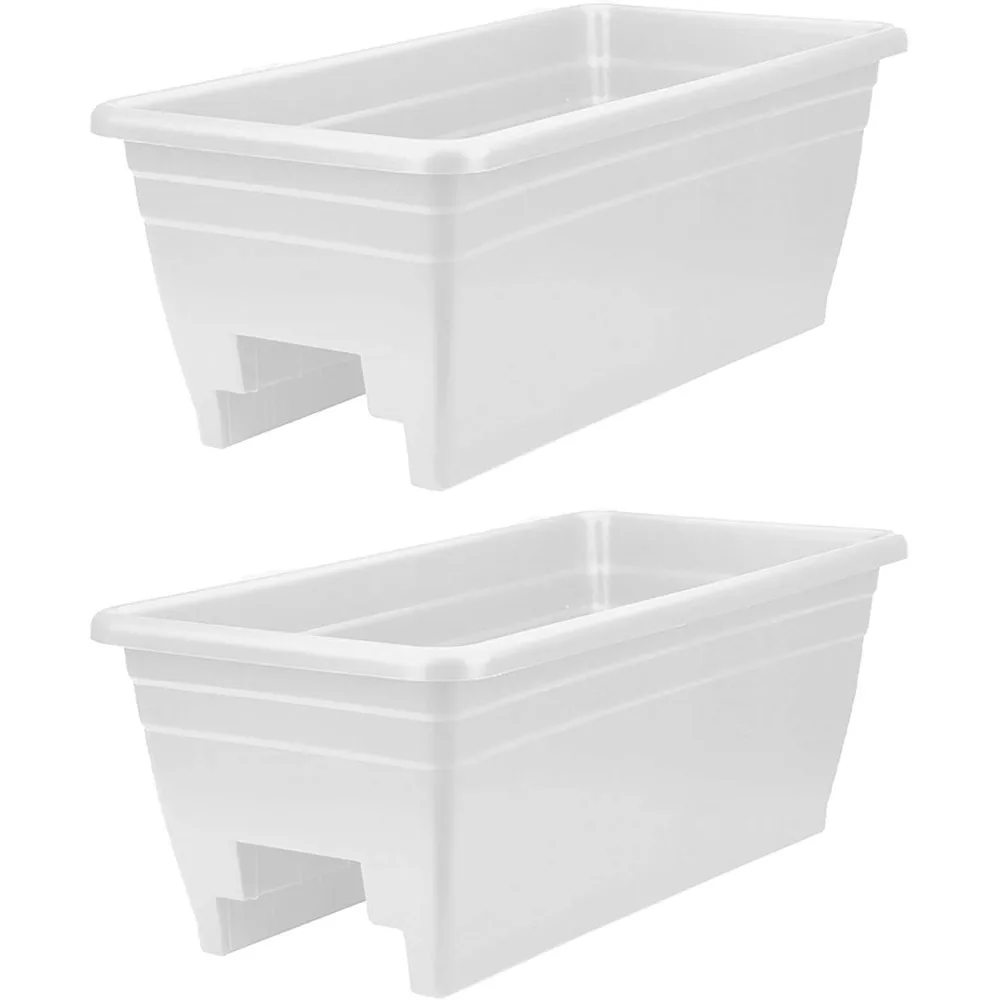 

The HC Companies 24 Inch Wide Heavy Duty Plastic Deck Rail Mounted Garden Flower Planter Boxes with Removable Drainage Plugs, 2