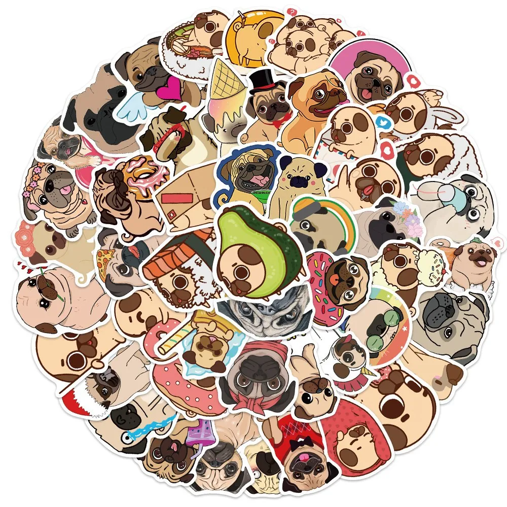 

50 Pieces Pug Series Notebook Tape Graffiti Sticker Waterproof Mobile Phone Laptop Refrigerator Decorative Sticker
