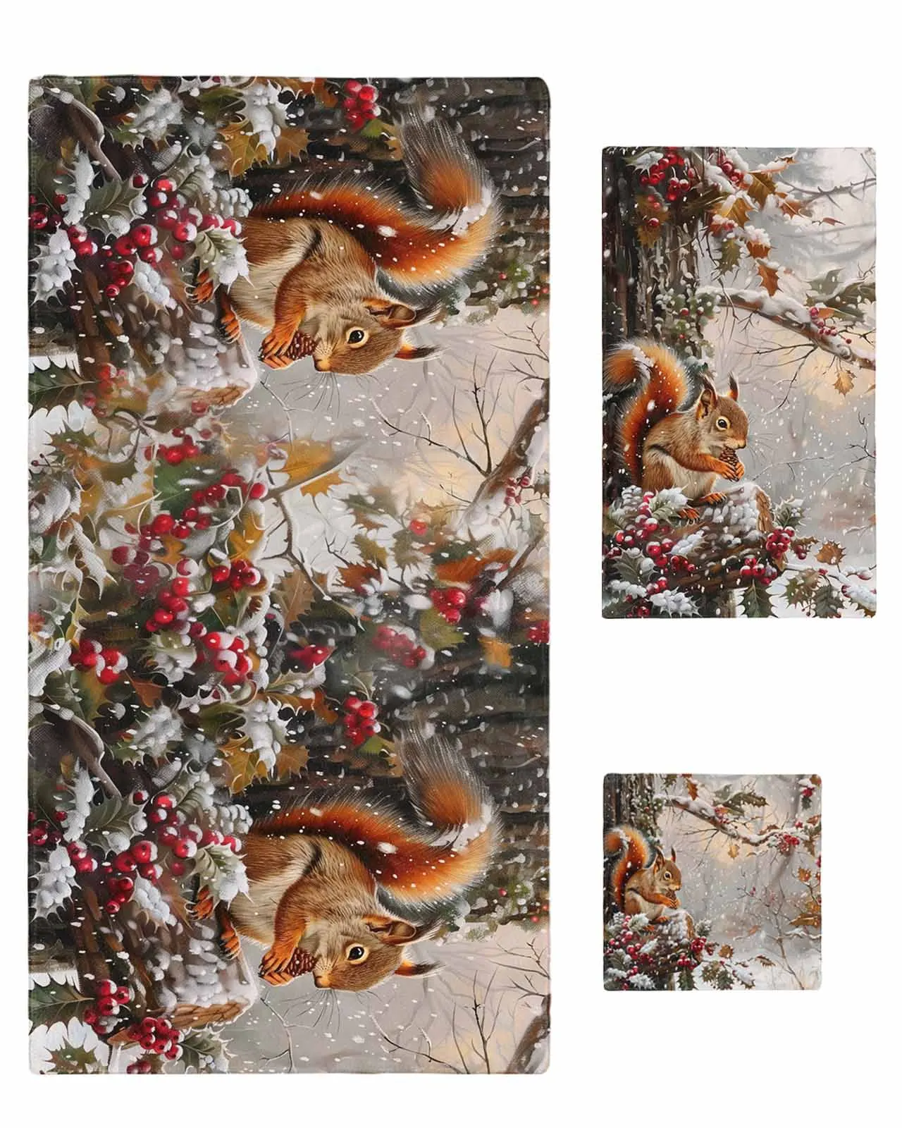 

3pc Winter, Squirrels Towel Set Ultra Soft Highly Absorbent Includes 1 Bath Towels 1 Hand Towels 1 WashclothsFor Home Bathroom