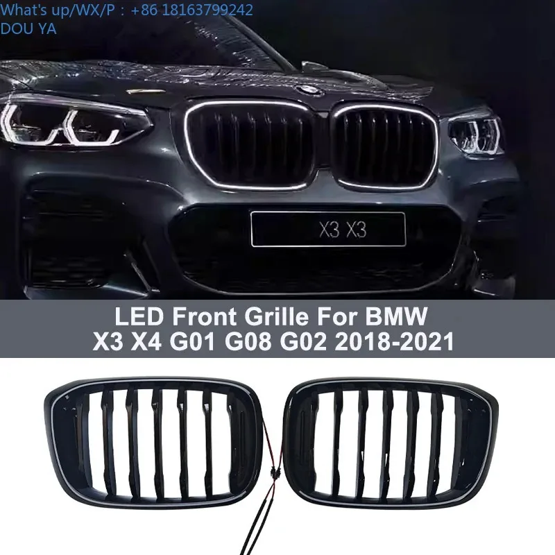 

Car LED Front Grille for BMW X3 X4 G01 G08 G02 2018-2021 Replacement Glossy Black Luminous Racing Grill Light Accessories