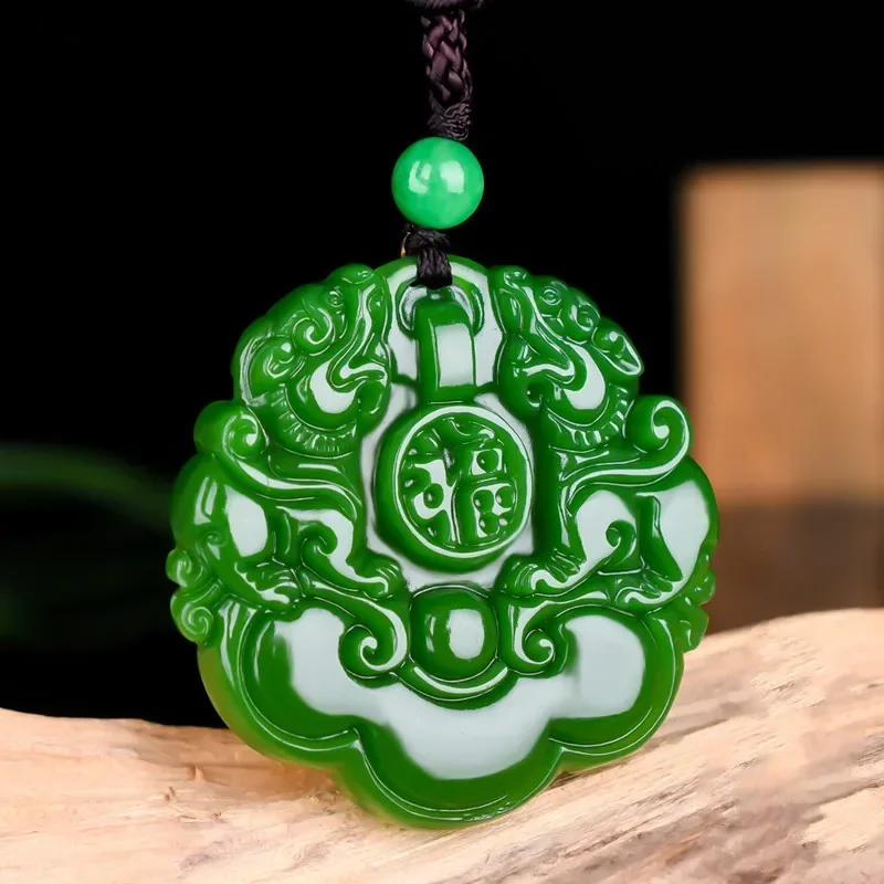 

Ожерелье с подвеской в виде тигра из натурального зеленого нефрита, ручная работа, китайский шарм, ювелирные изделия из жадеита, модный амулет, подарки для мужчин и женщин