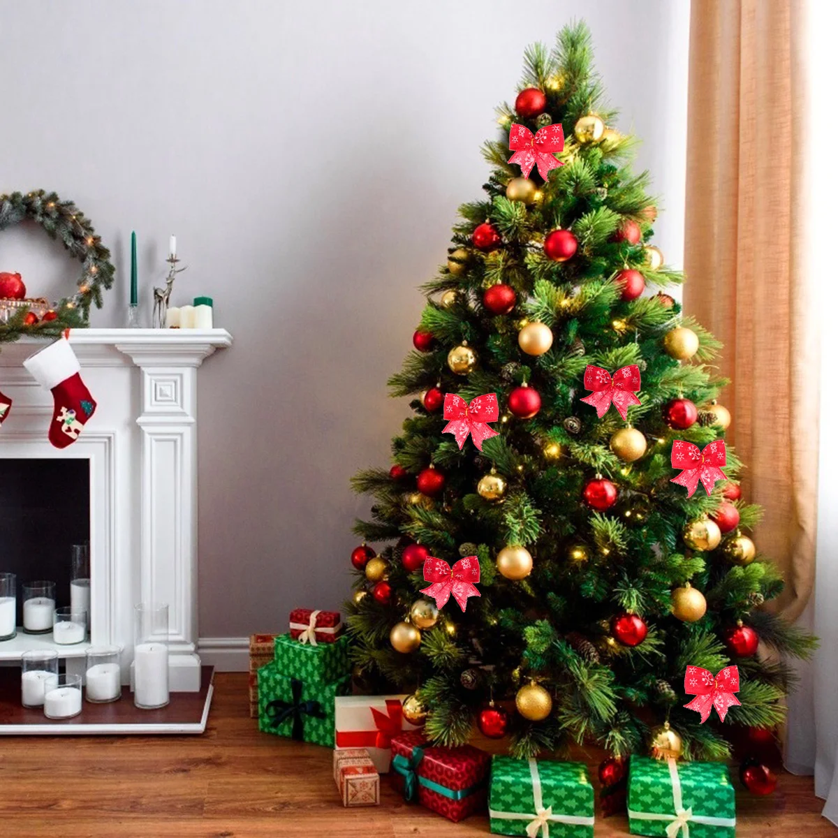 

8pcs Snowflake Bow Ornaments Linen Christmas Decoration Lightweight Party Tree Decorations Holiday Gifts