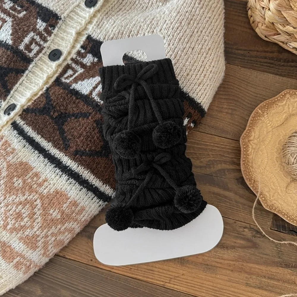 

New Solid Color Leg Warmers Knitted Bow Harajuku Middle Tube Socks Thickened Pile Sock Women