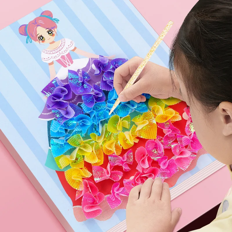 Dreamy Hand-Drawn Poke Art & Princess Dress-Up Sticker Book - DIY Craft Kit for Girls - Creative Paste Painting Toy